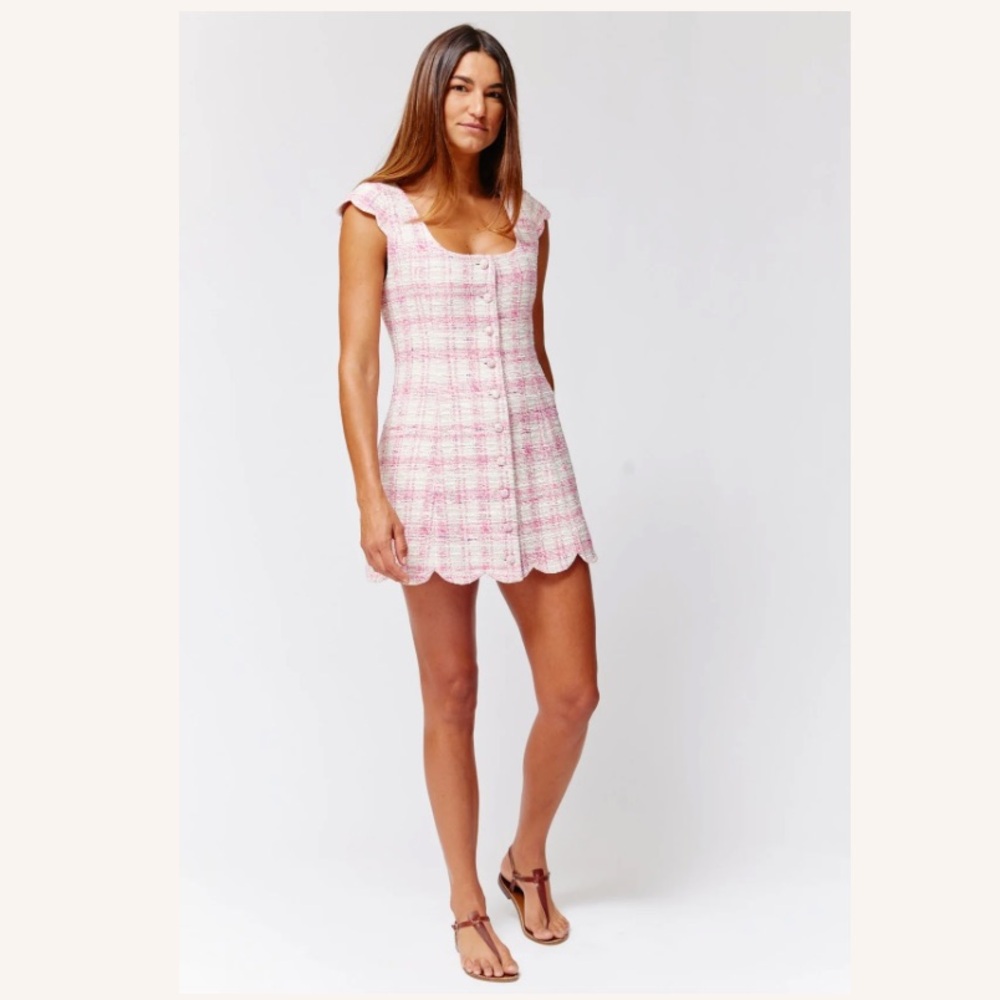 Lisa Marie Fernandez the Scallop Cap Sleeve Mini Dress in Pink Tweed - size 2